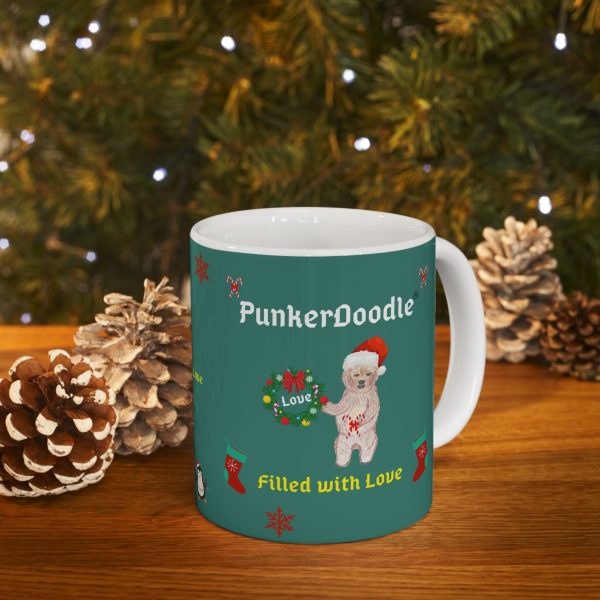 PunkerDoodle Holiday Mug "Filled with Love" keepsake mug. 11oz and 15 oz. variety. Laura Lynn Doyle PunkerDoodle®